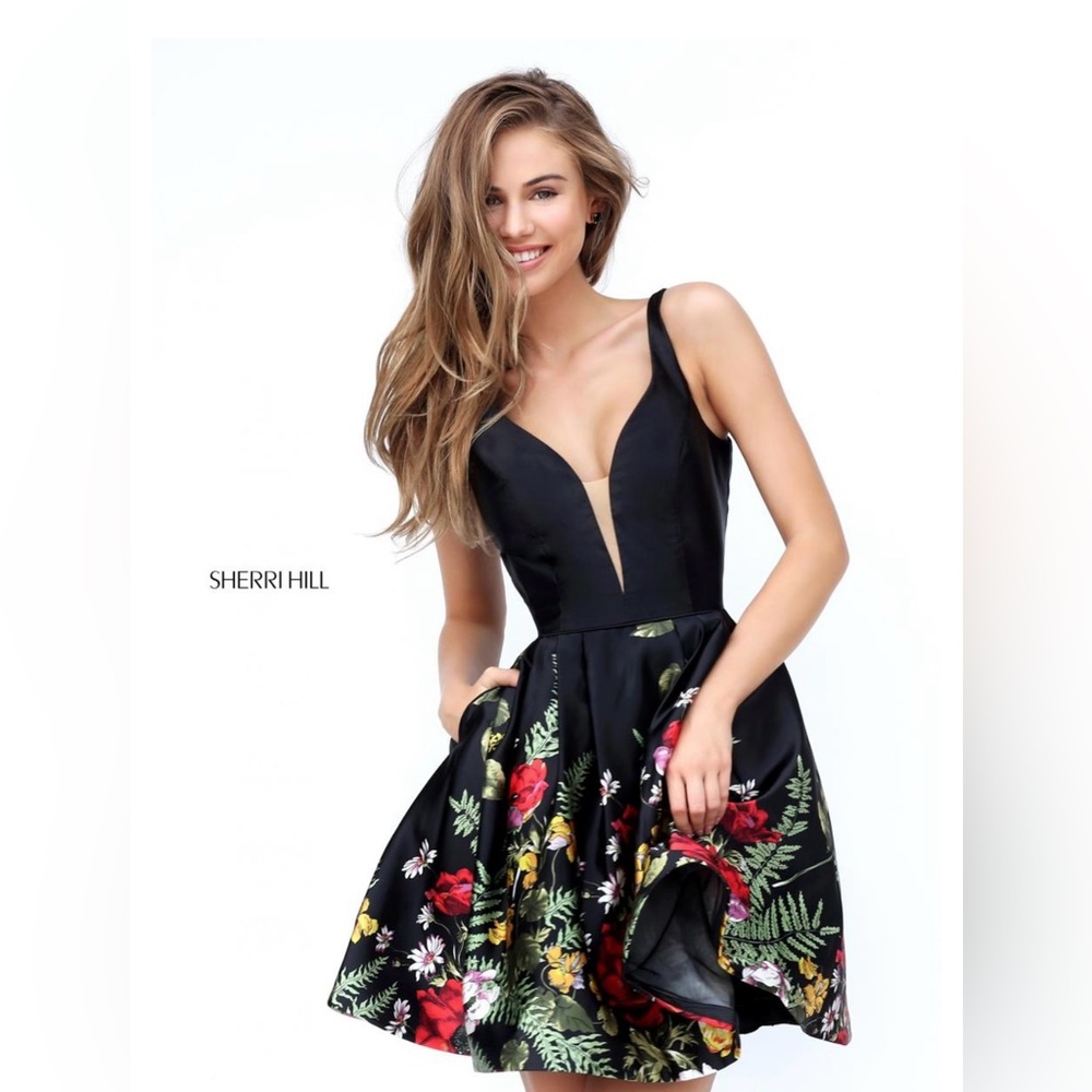 Sherri Hill Red and Yellow Fit and Flare Prom Dress